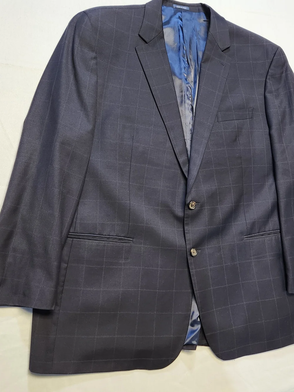 Ralph Lauren 100% Wool RRL Windowpane Blazer Sport Coat Men 50L Navy Blue EUC